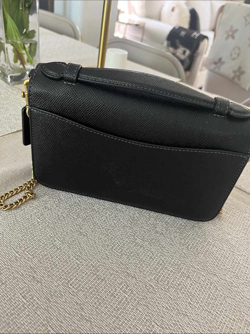 Coach Black Leather shoulder with Gold Chain Accent - Picture 3 of 13